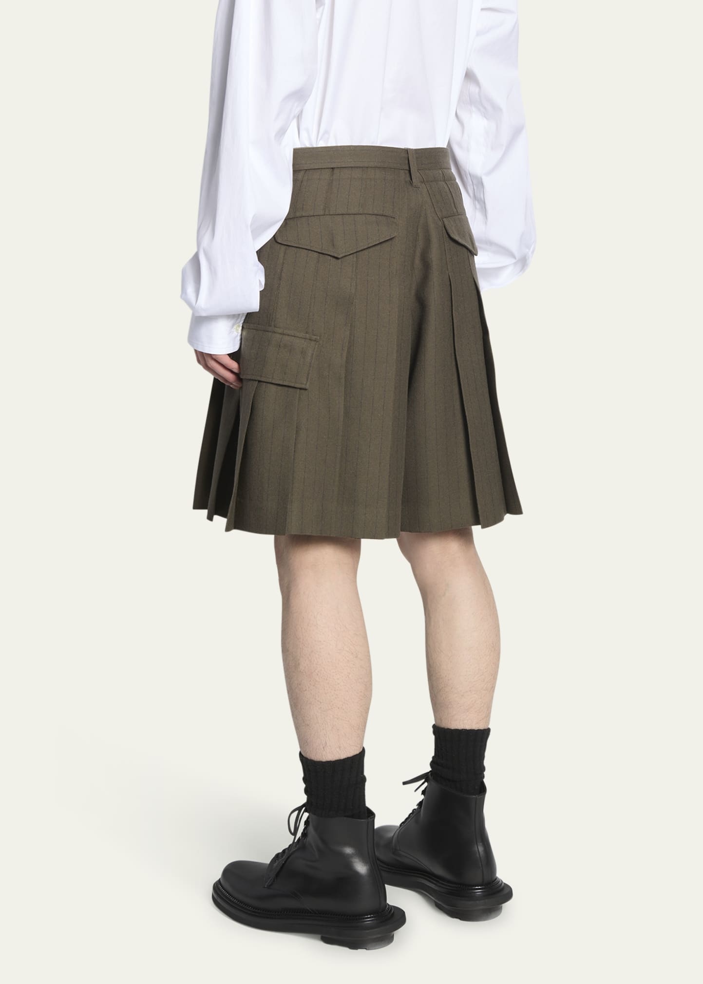 Men's Pleated Khaki Pinstripe Shorts - 3