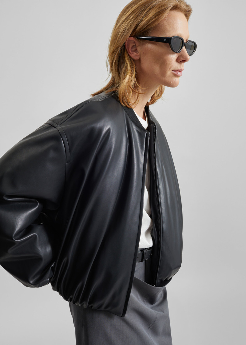 Arolla Faux Leather Draped Jacket - Black 4
