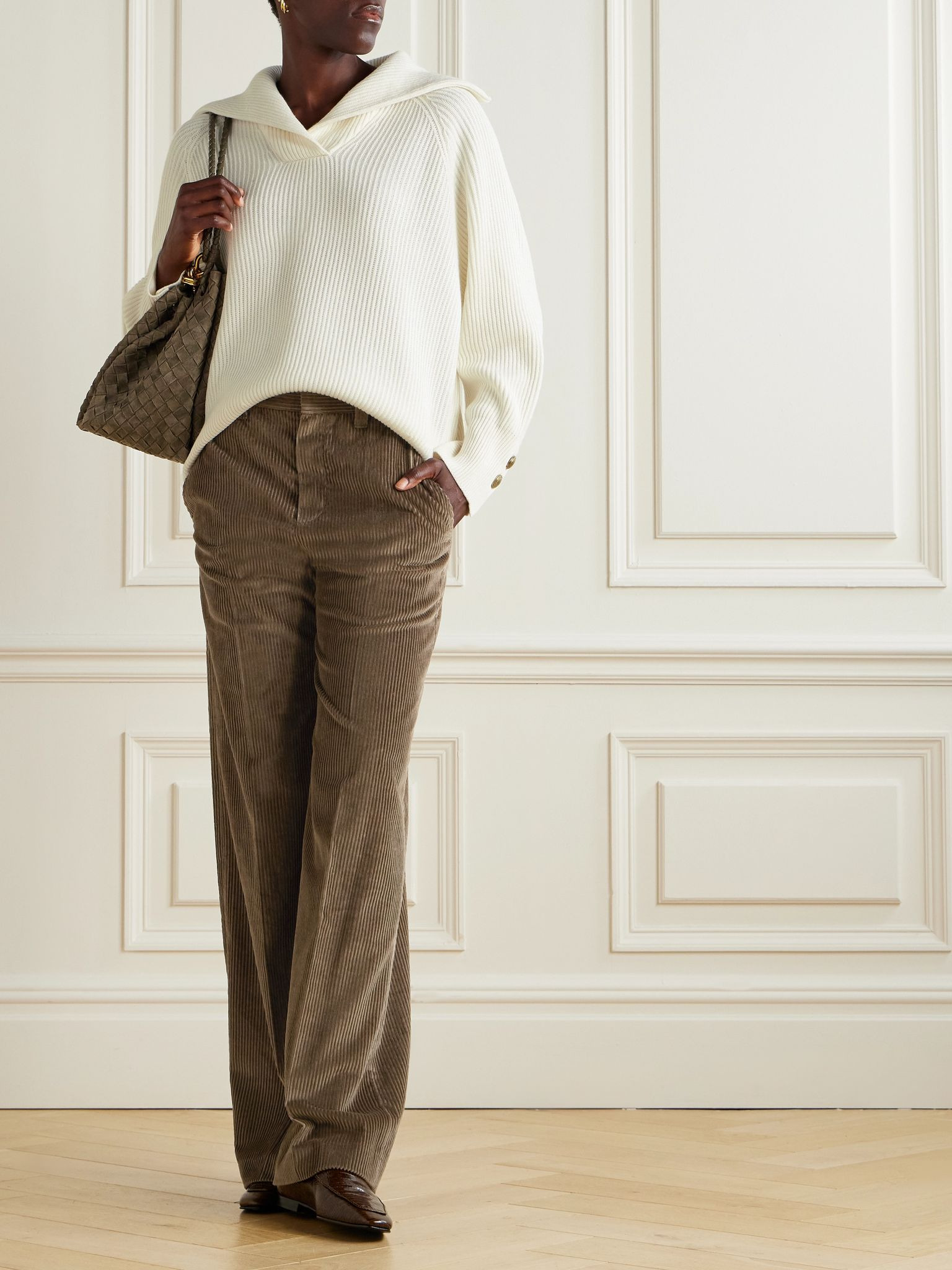Cotton-corduroy wide-leg pants Brown - 2