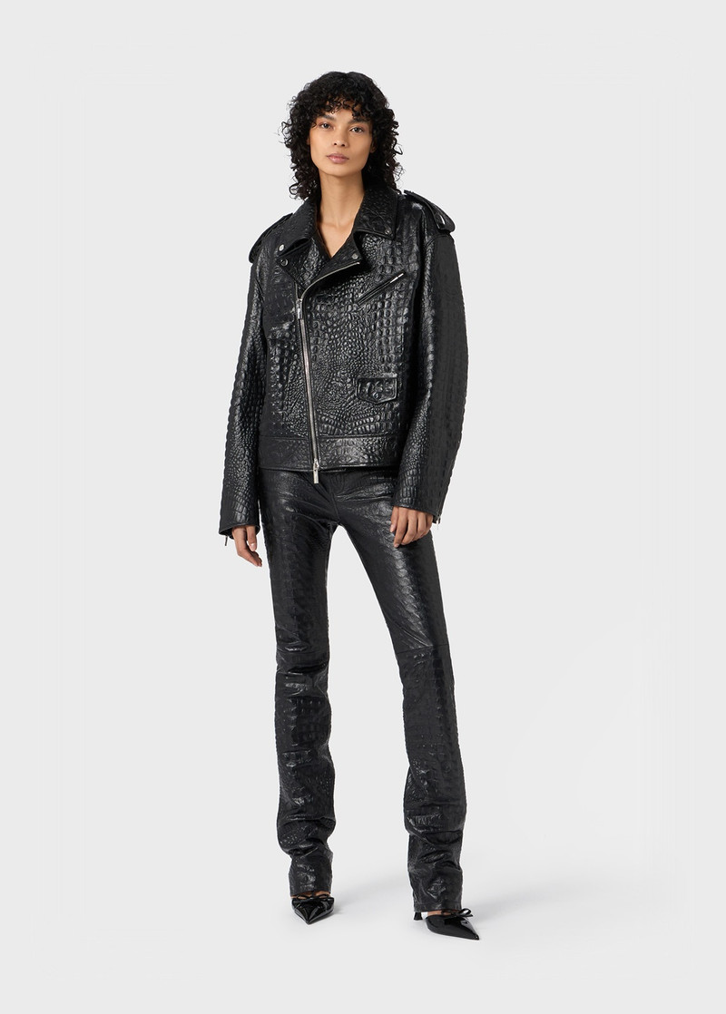 Blumarine OVERSIZED CROCODILE-EFFECT PRINT LEATHER JACKET outlook