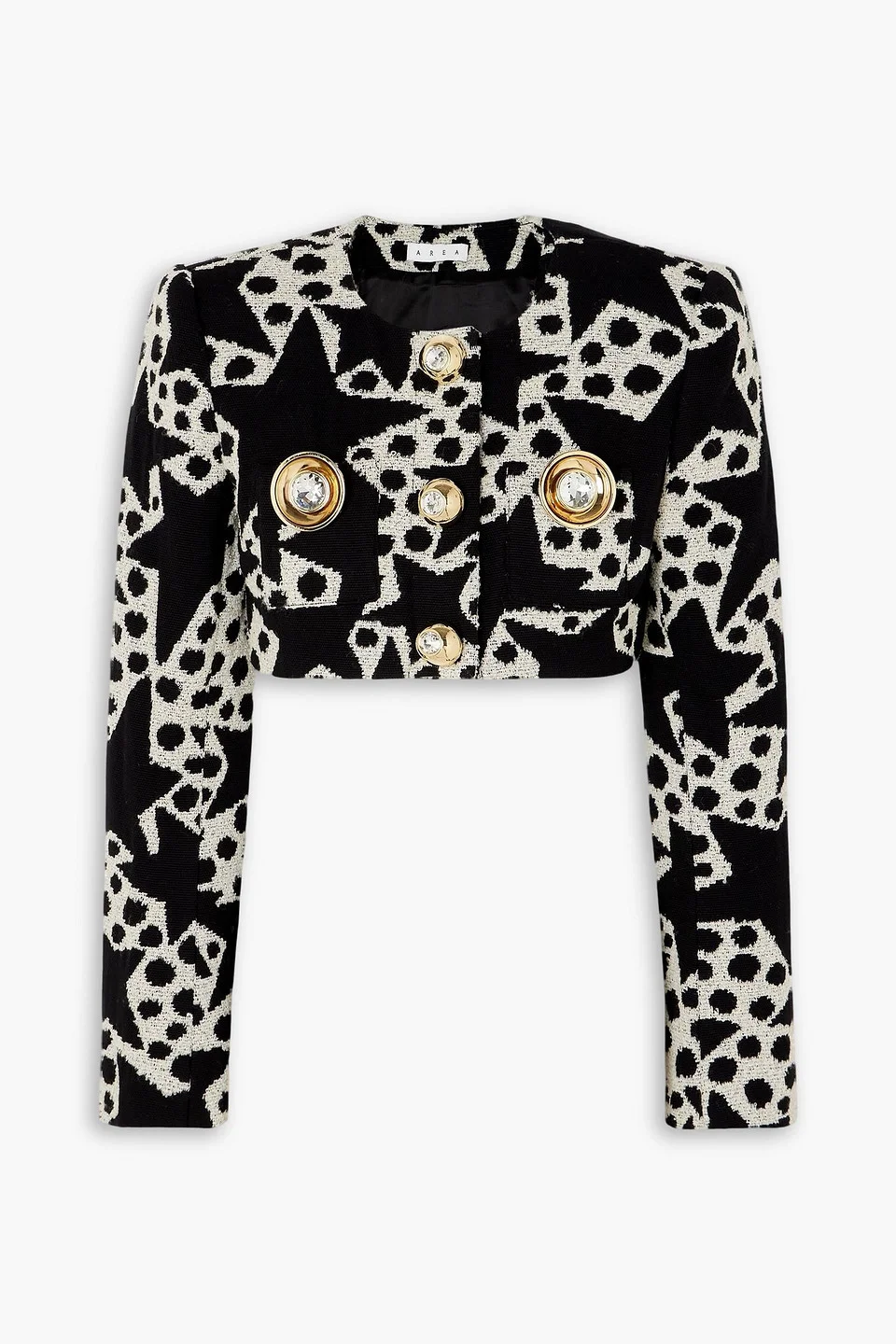 Cropped embellished cotton-blend jacquard blazer - 1