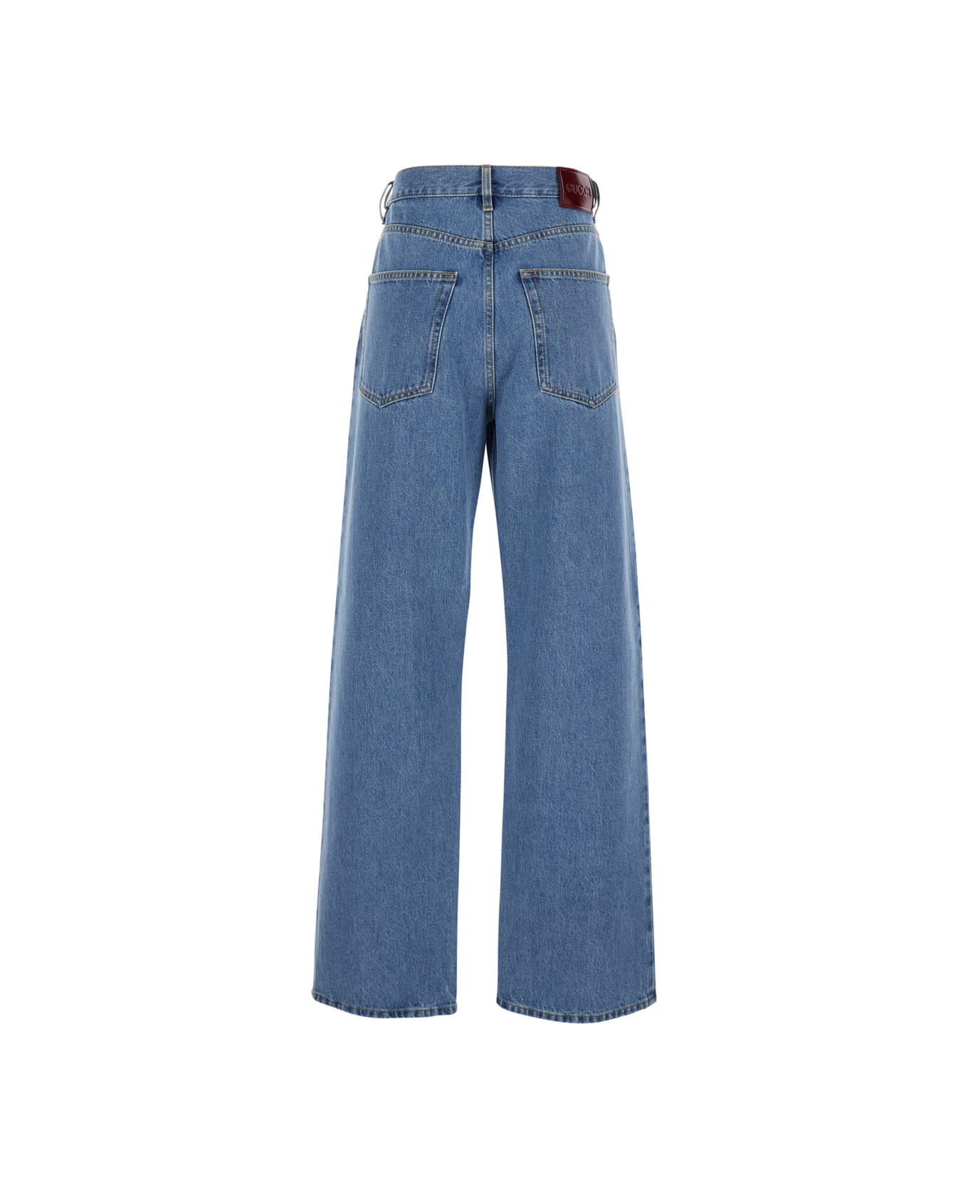 Blue Jeans With Belt Loops And Logo Patch On The Rear In Denim Woman - 2