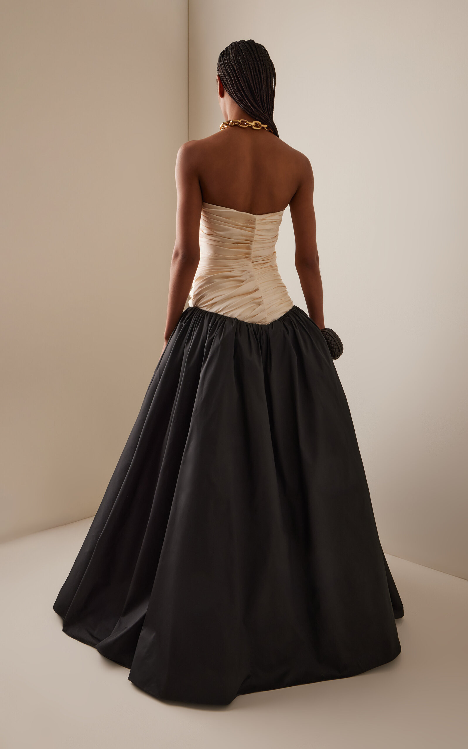 Drop-Waist Silk-Taffeta Gown black/white - 4