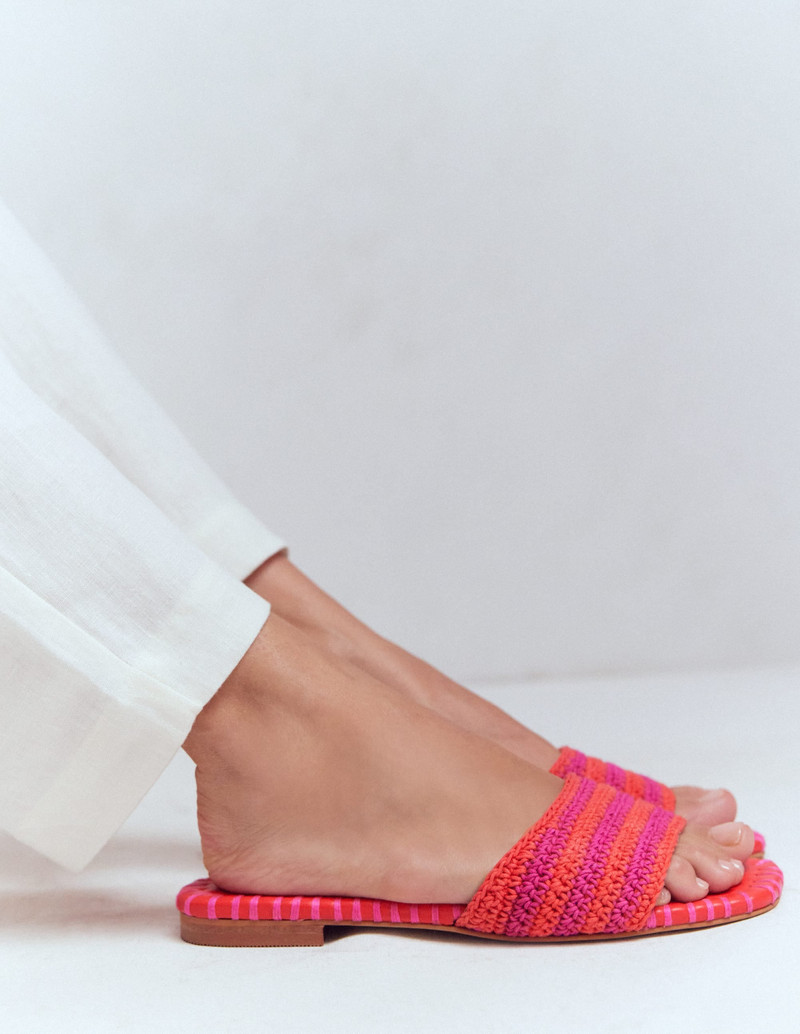BODEN Trim Detail Flat Sandal-Pink Peony/Orange Stripe outlook