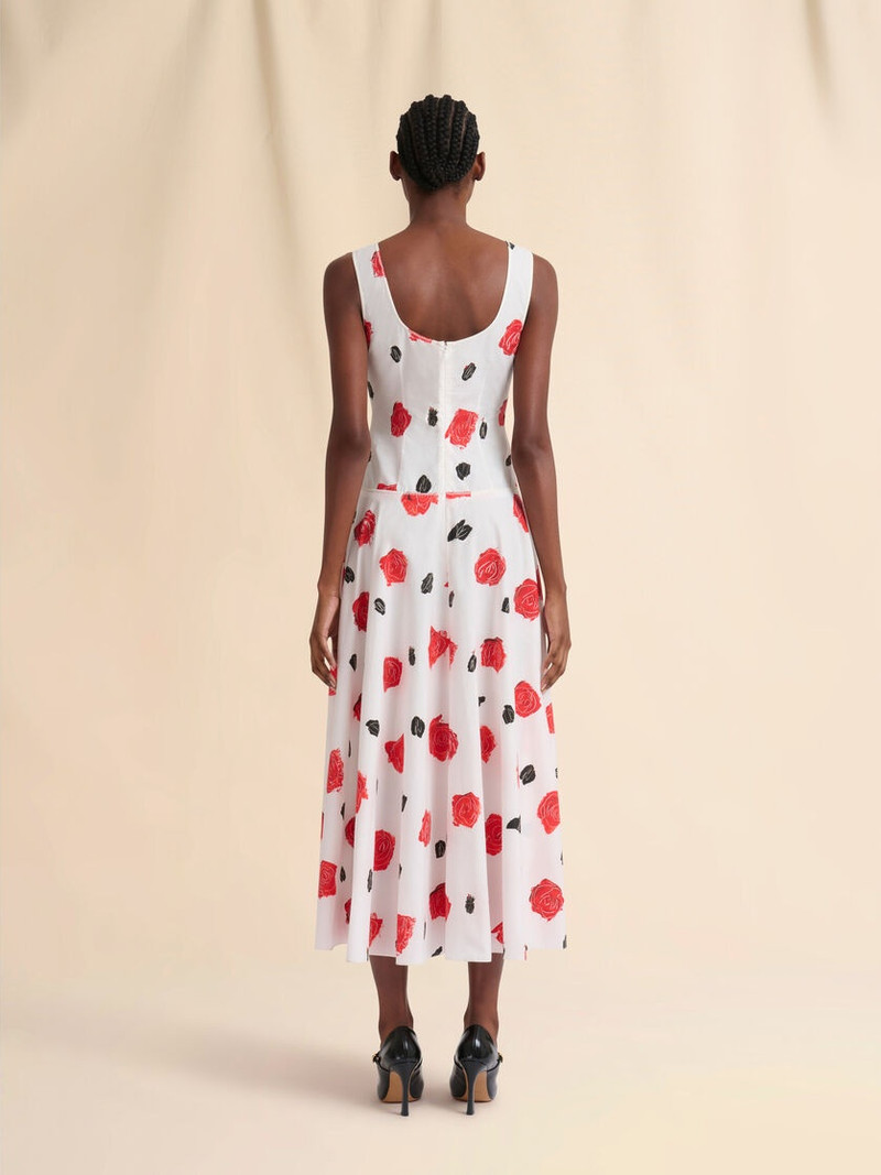 WHITE POPLIN BUSTIER DRESS WITH IRIS PRINT 3