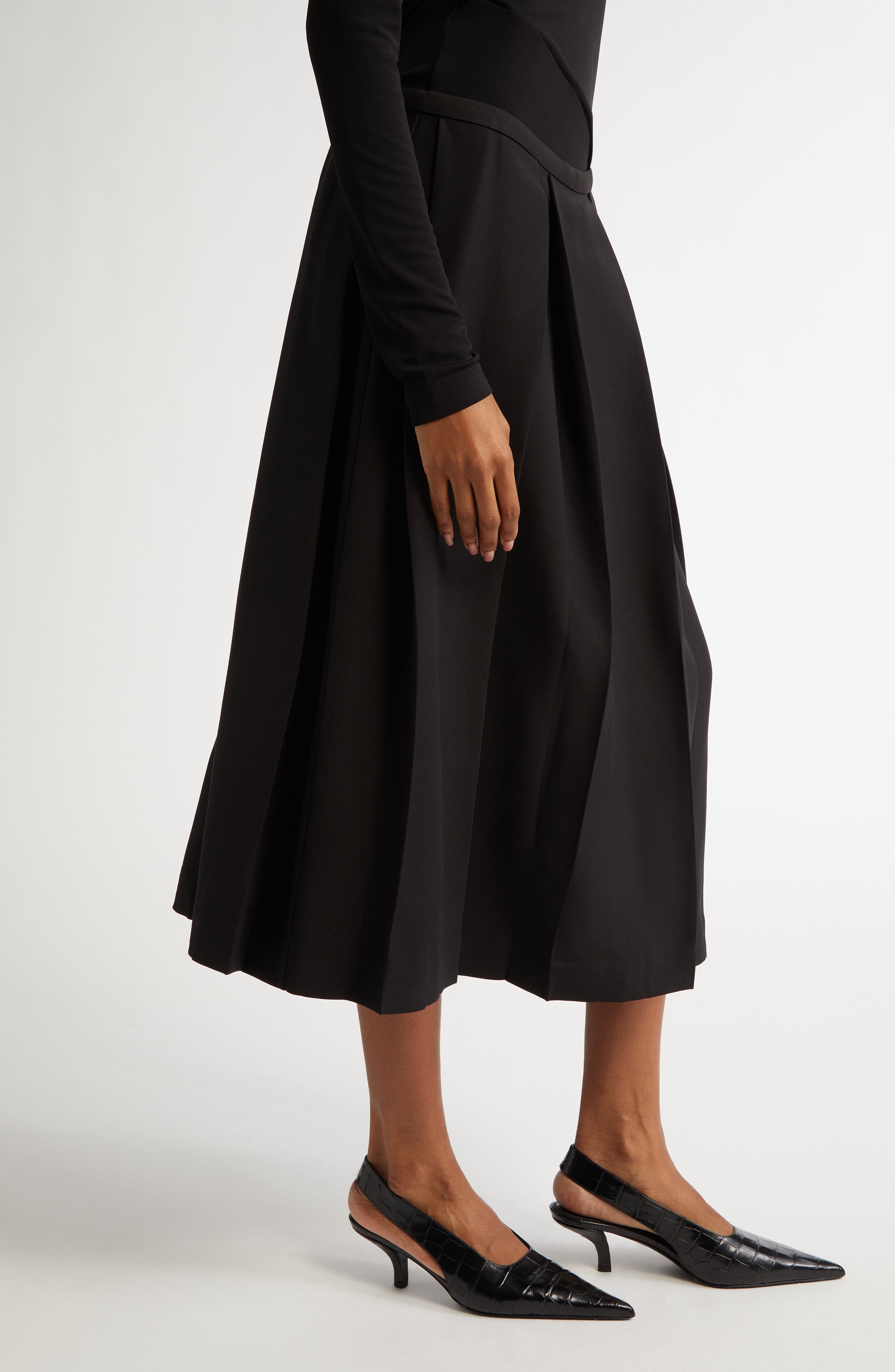 TOTEME Twinflower Pleated Wool & Silk Midi Skirt in Black at Nordstrom - 4
