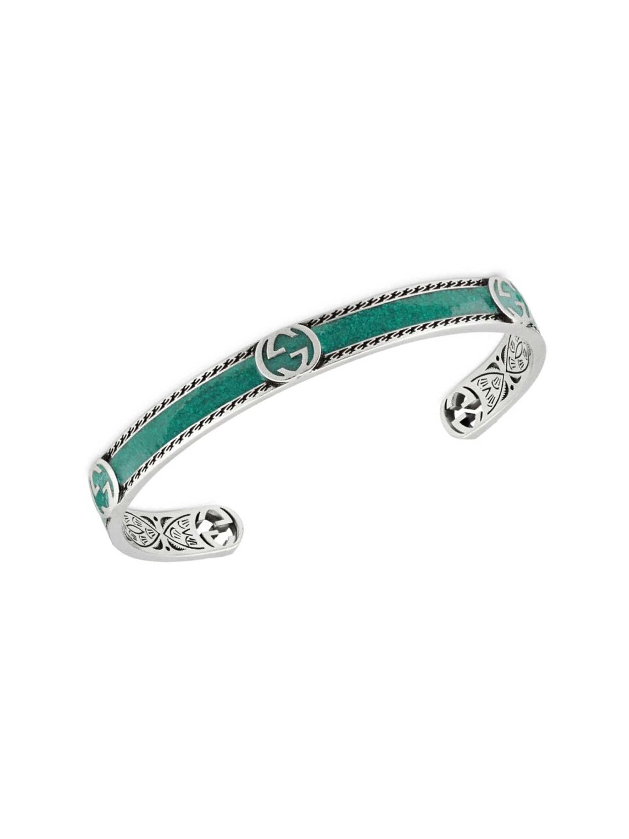 Men's Interlocking G Sterling Silver Enamel Cuff - Turquoise - 1