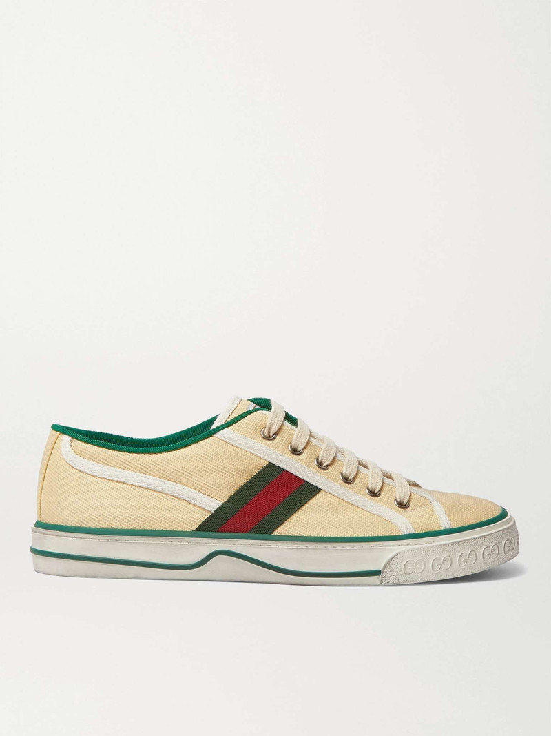 Distressed Canvas and Webbing Sneakers - 1