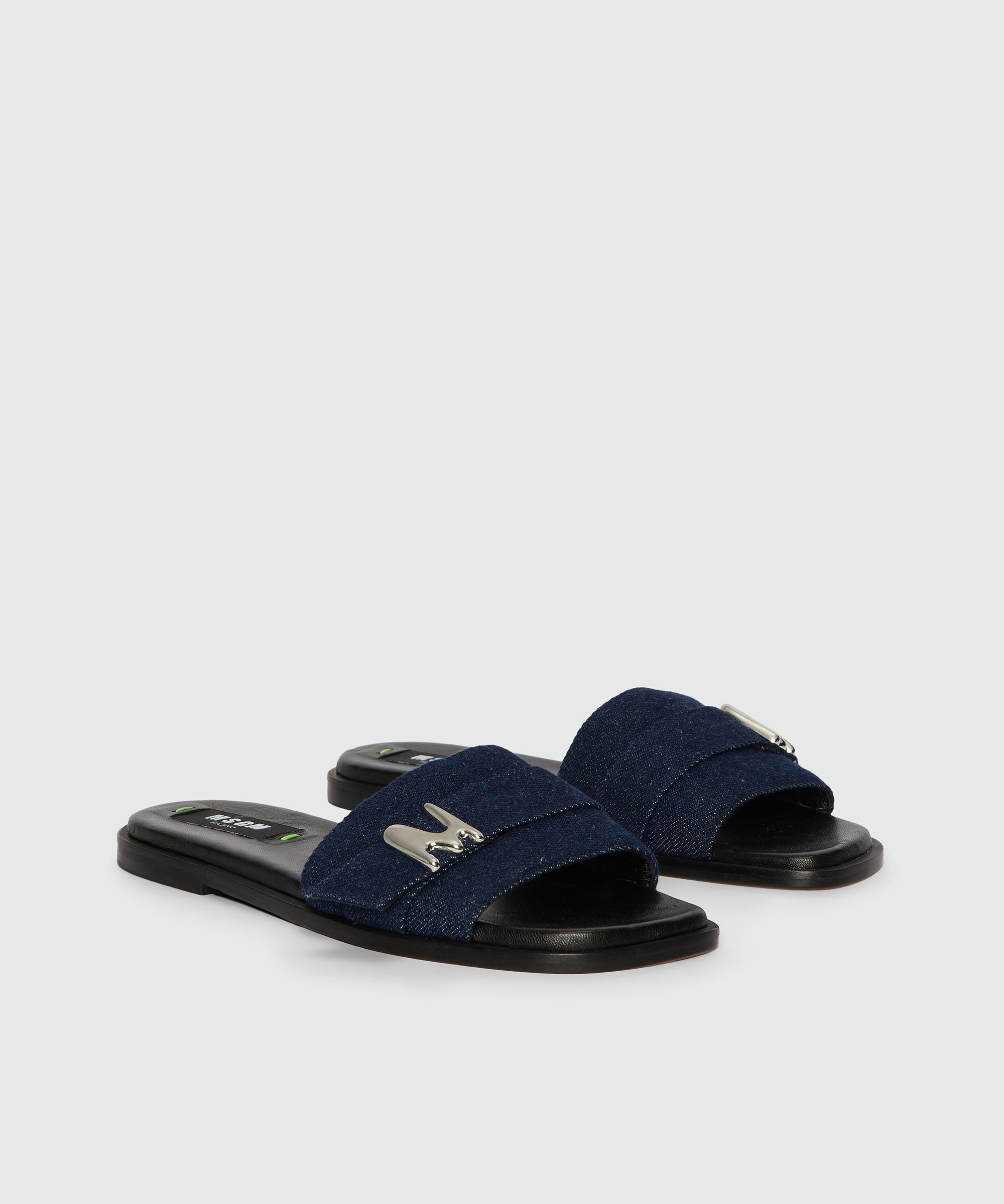 Flat sandals in indigo denim with "TheMwave" detail - 3