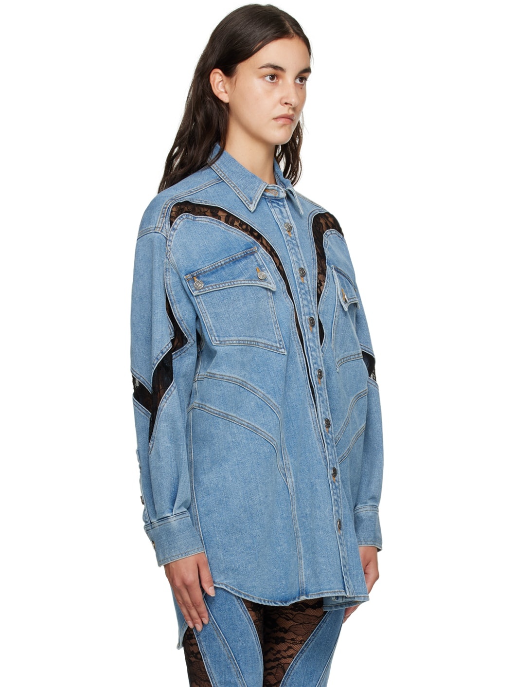 Blue Lace Denim Shirt - 2
