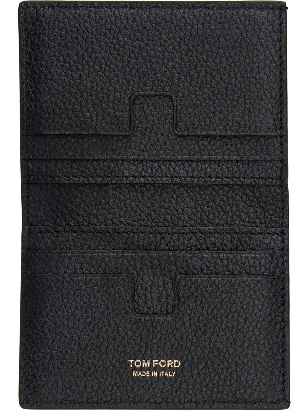 Black Grain Leather Folding Card Holder - 3