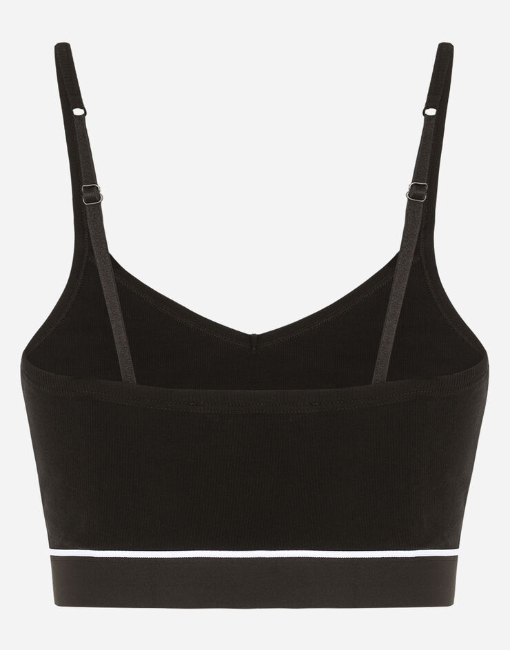 Fine-rib jersey top with spaghetti straps and branded elastic - 3