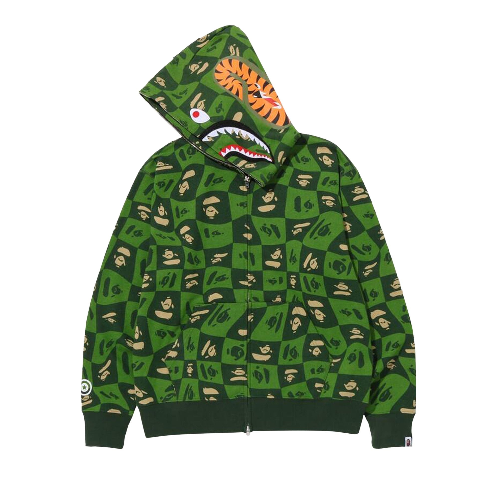 BAPE Distortion Shark Relaxed Fit Full Zip Hoodie 'Green' - 2