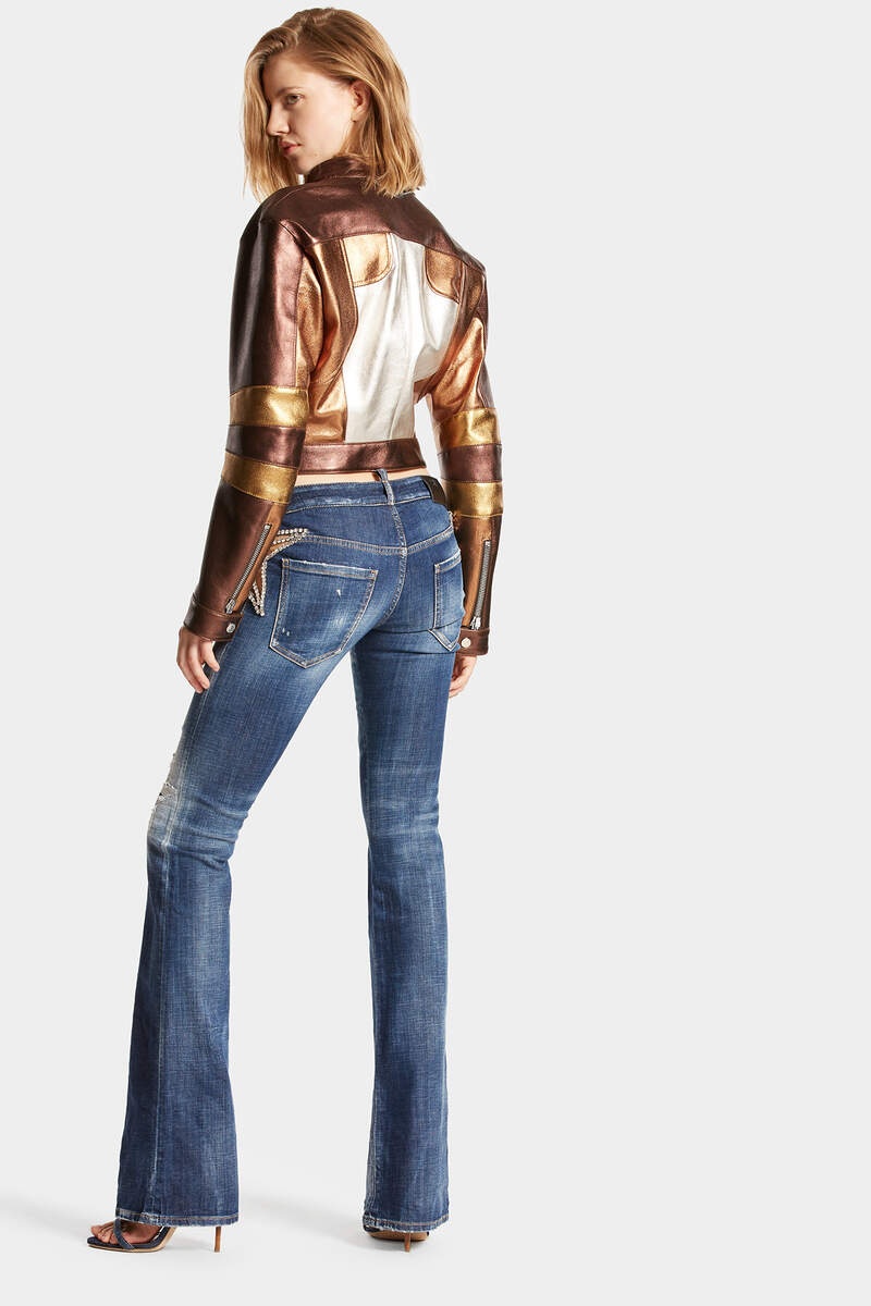 DARK RIPPED WASH STARRY NIGHT LOW WAIST FLARE JEAN - 4