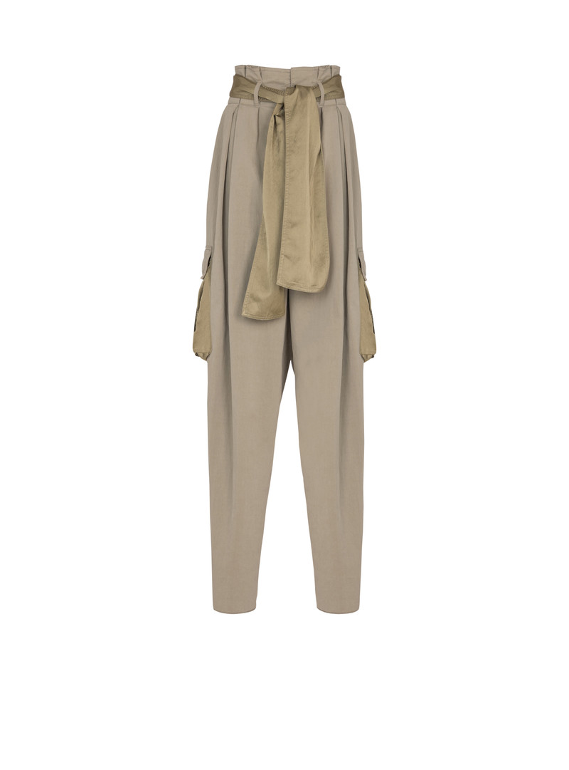 Cotton twill high-waisted trousers 1