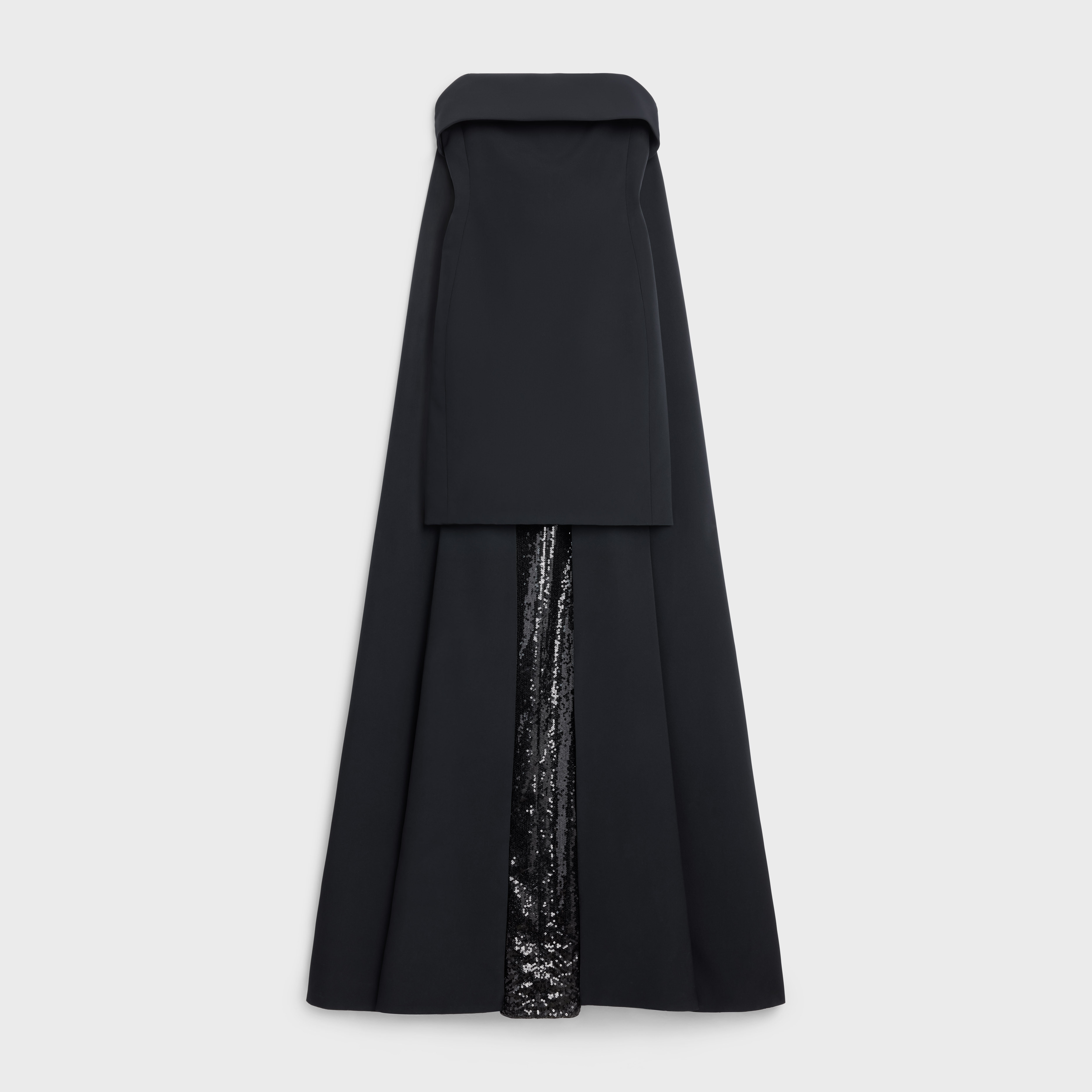 BUSTIER DRESS WITH EMBROIDERED CAPE IN SILK CADY - 1