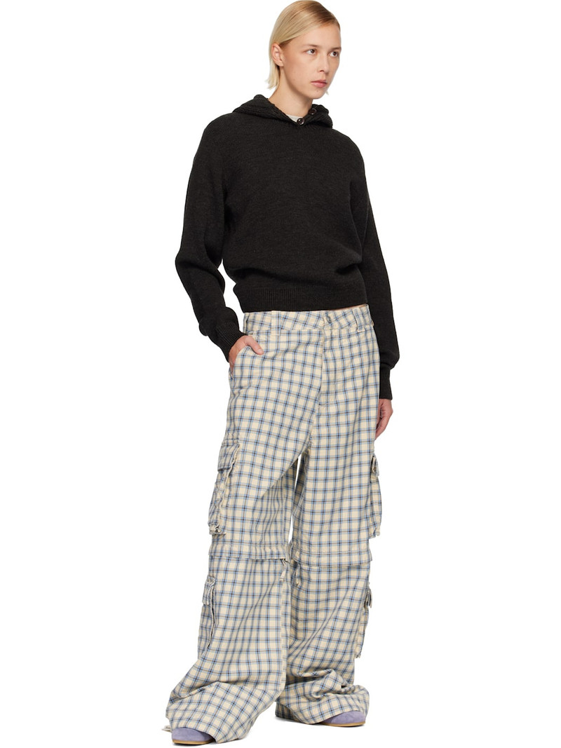 ERL Beige & Blue Zip-Off Plaid Cargo Pants outlook