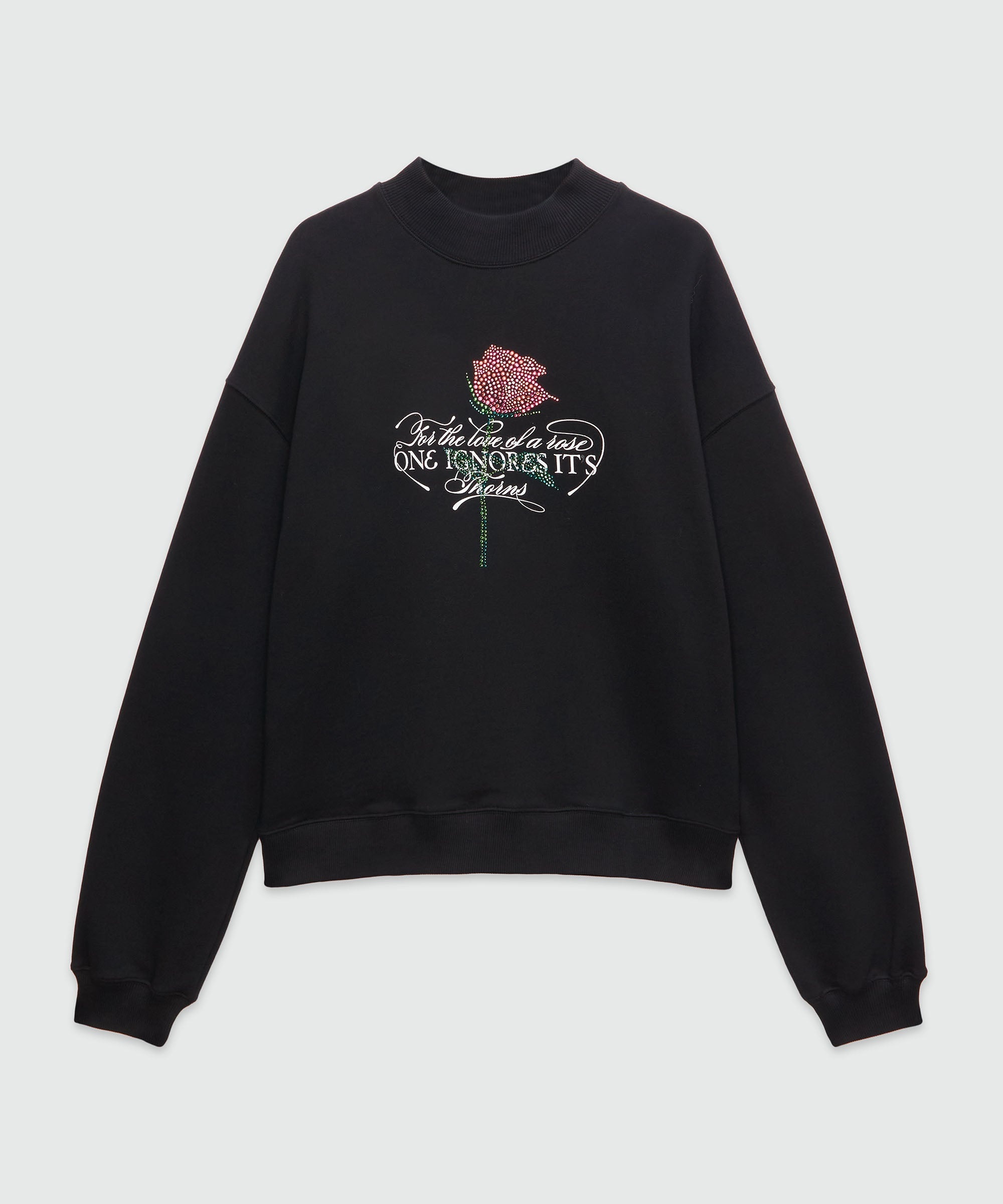 Jersey sweatshirt with quote and rhinestones - 1