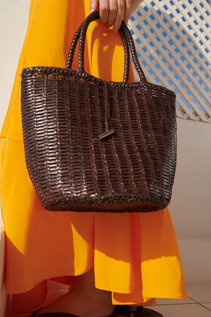 ROUND LEATHER BASKET DARK BROWN - 2