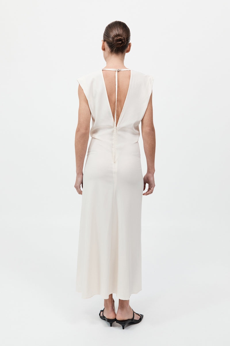 Plunge Drape Dress - Off White - 8