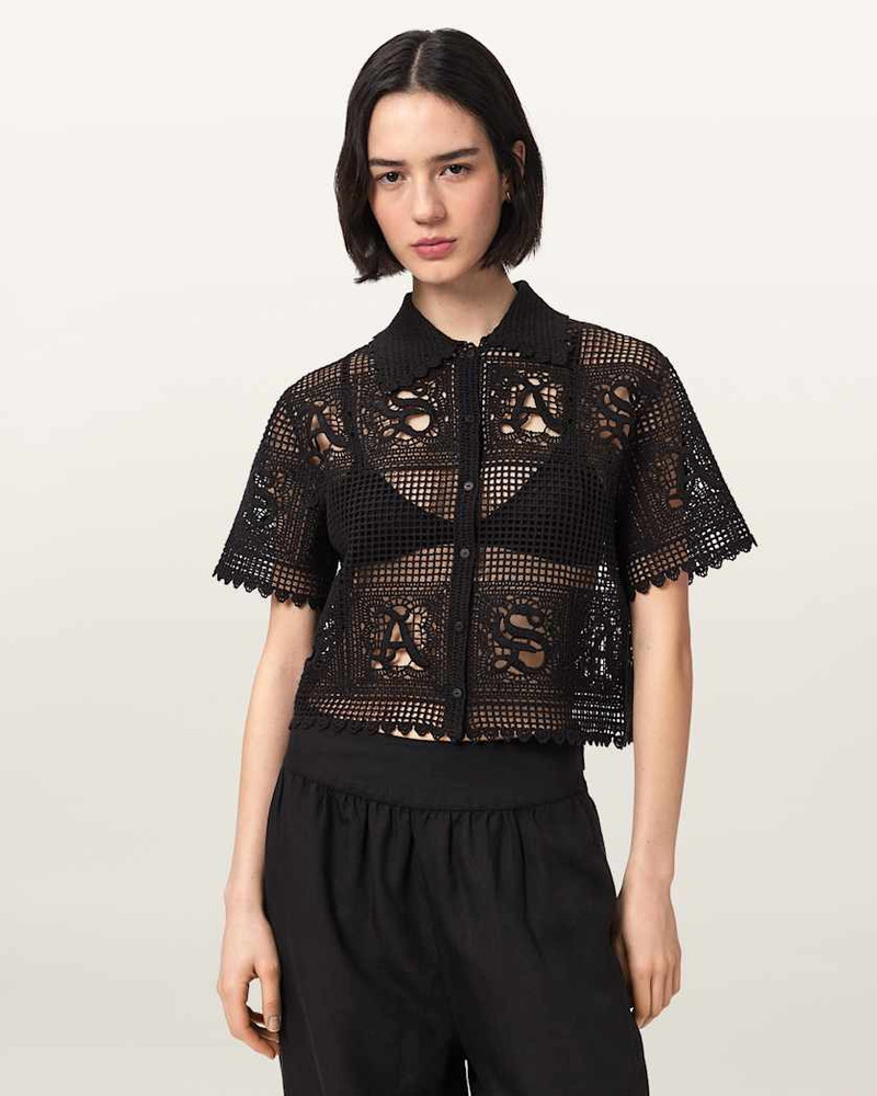 ALLSAINTS KYRA CROCHET CROPPED POLO T-SHIRT outlook