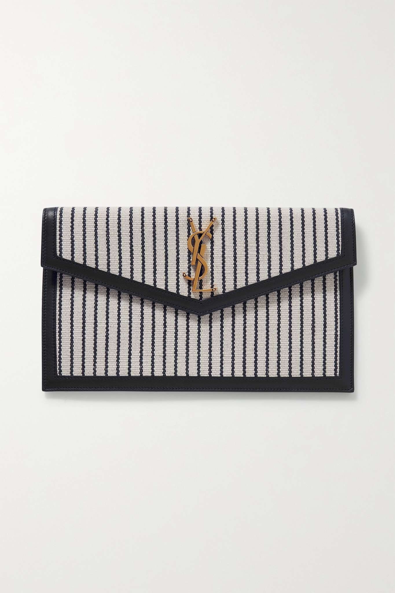 Formentera leather-trimmed striped straw pouch - 1