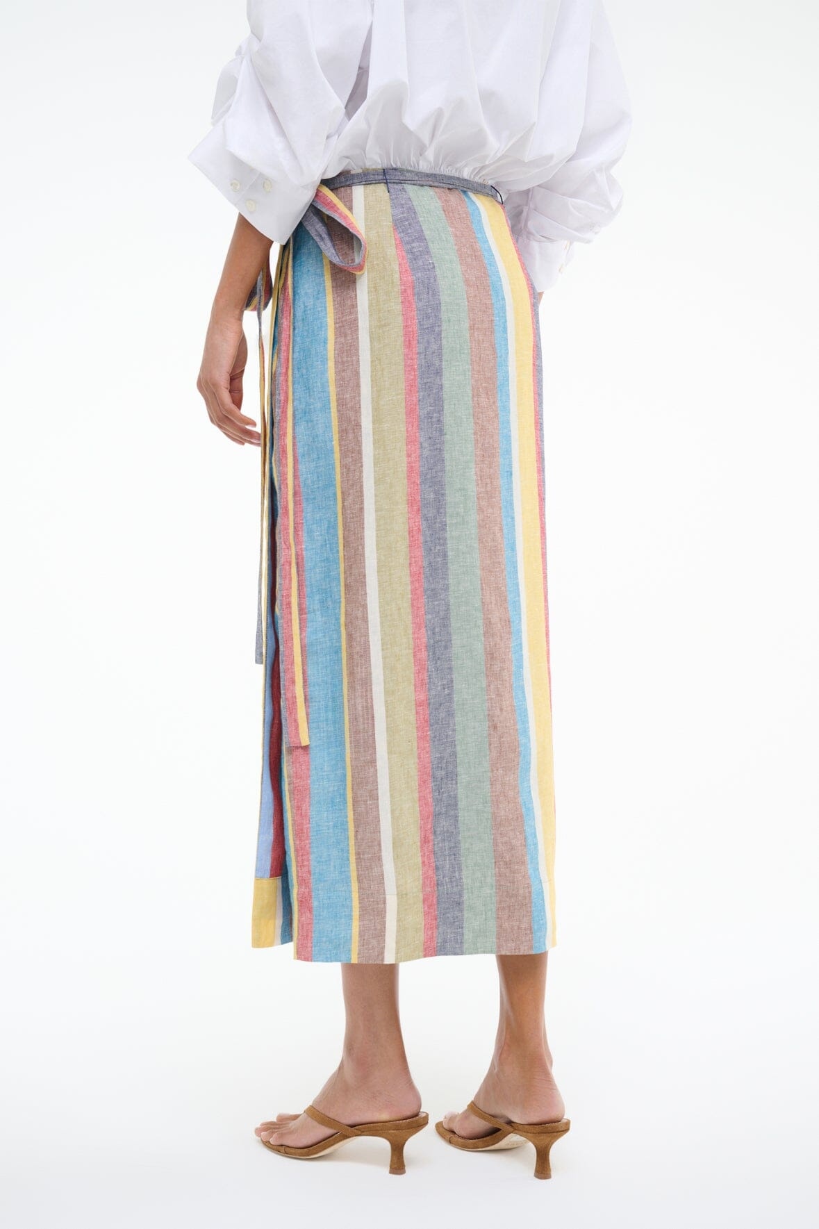 STAUD KAITLIN LINEN SKIRT MARKET STRIPE - 5