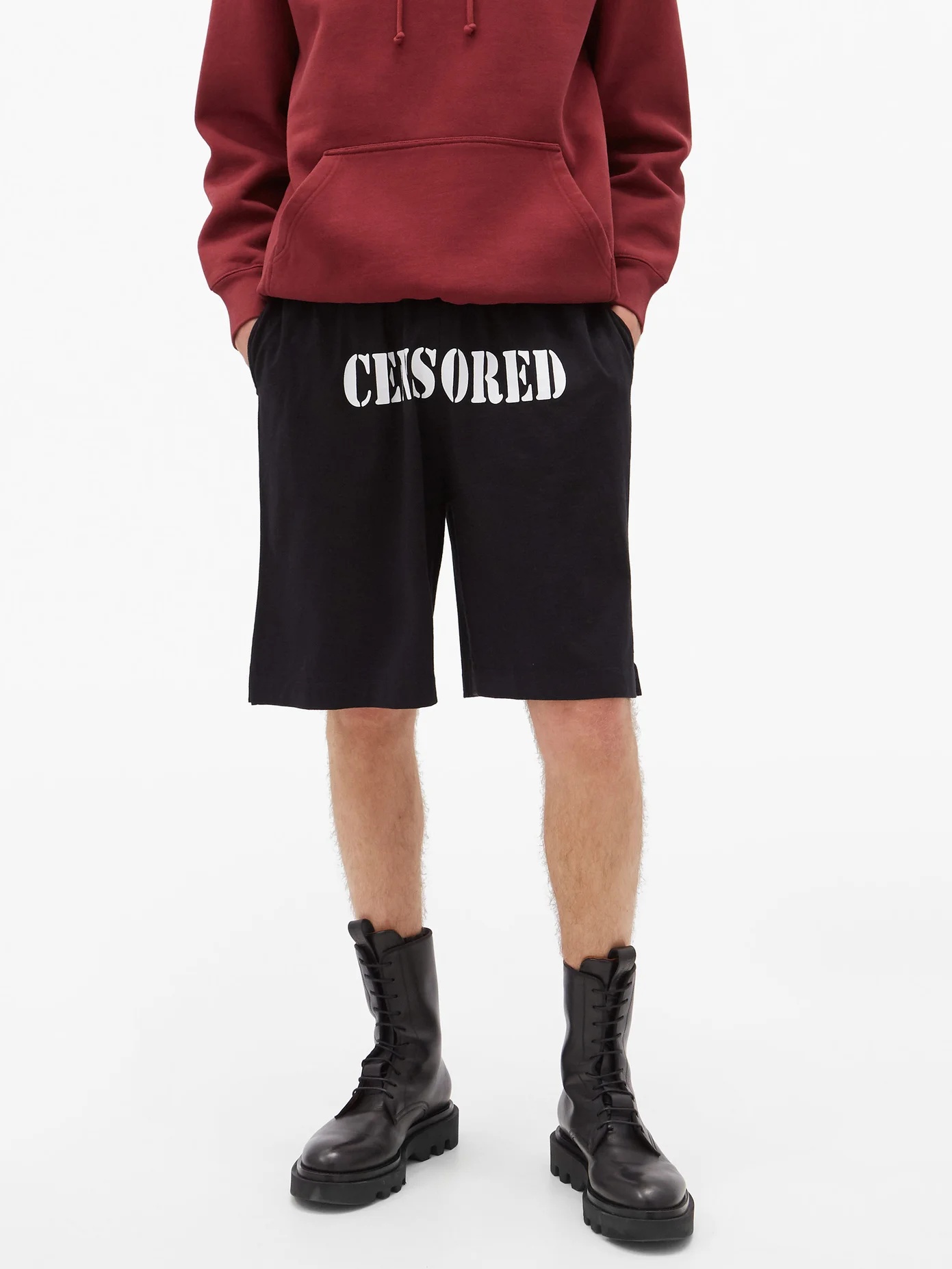 Censored-print cotton-jersey shorts - 6