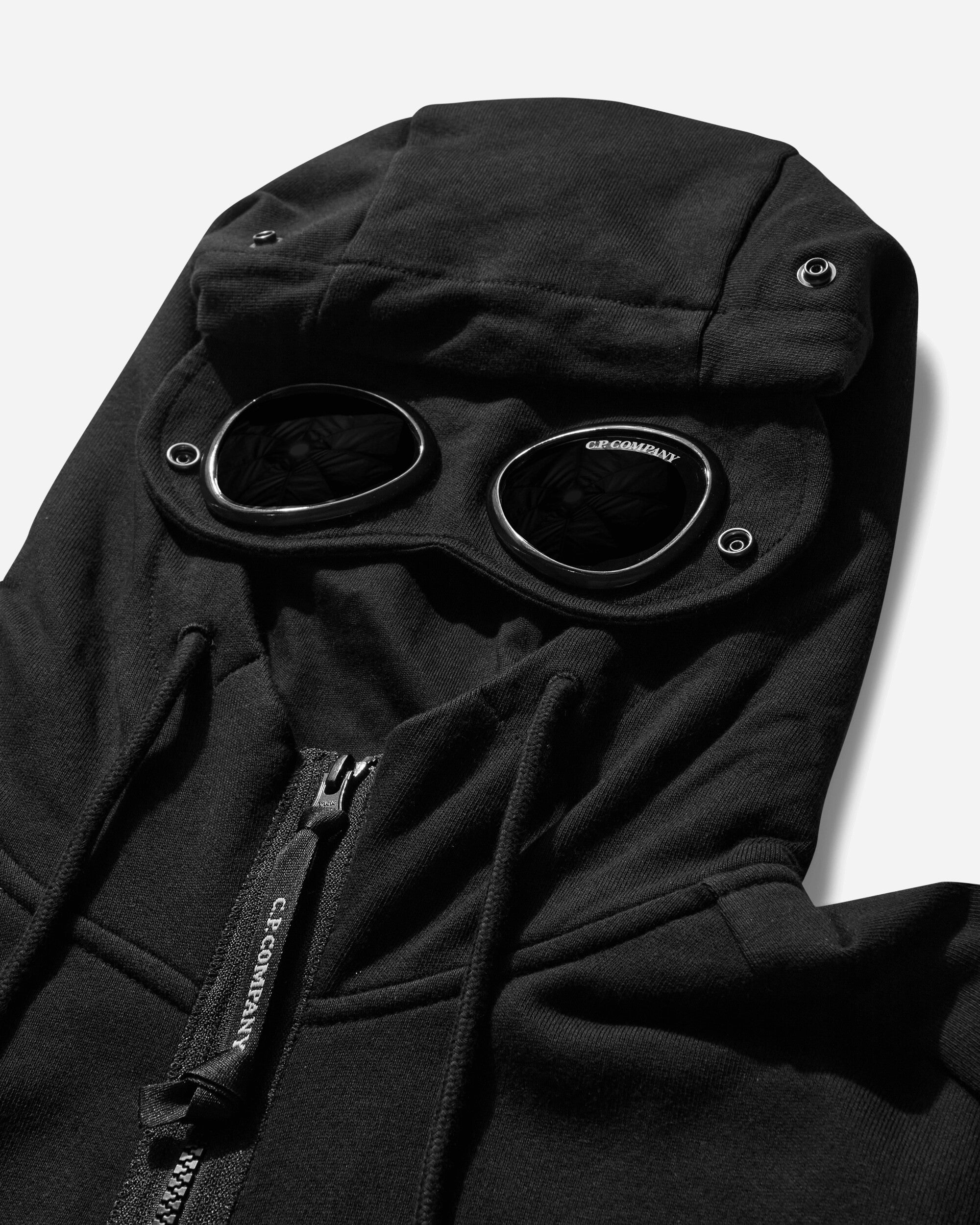 Men's Diagonal Raised Fleece Goggle Zipped Hoodie Black - 3