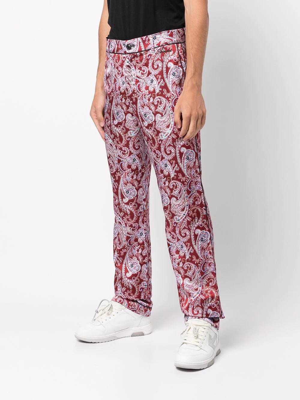 paisley-print contrast-trim straight-leg pyjama trousers - 3