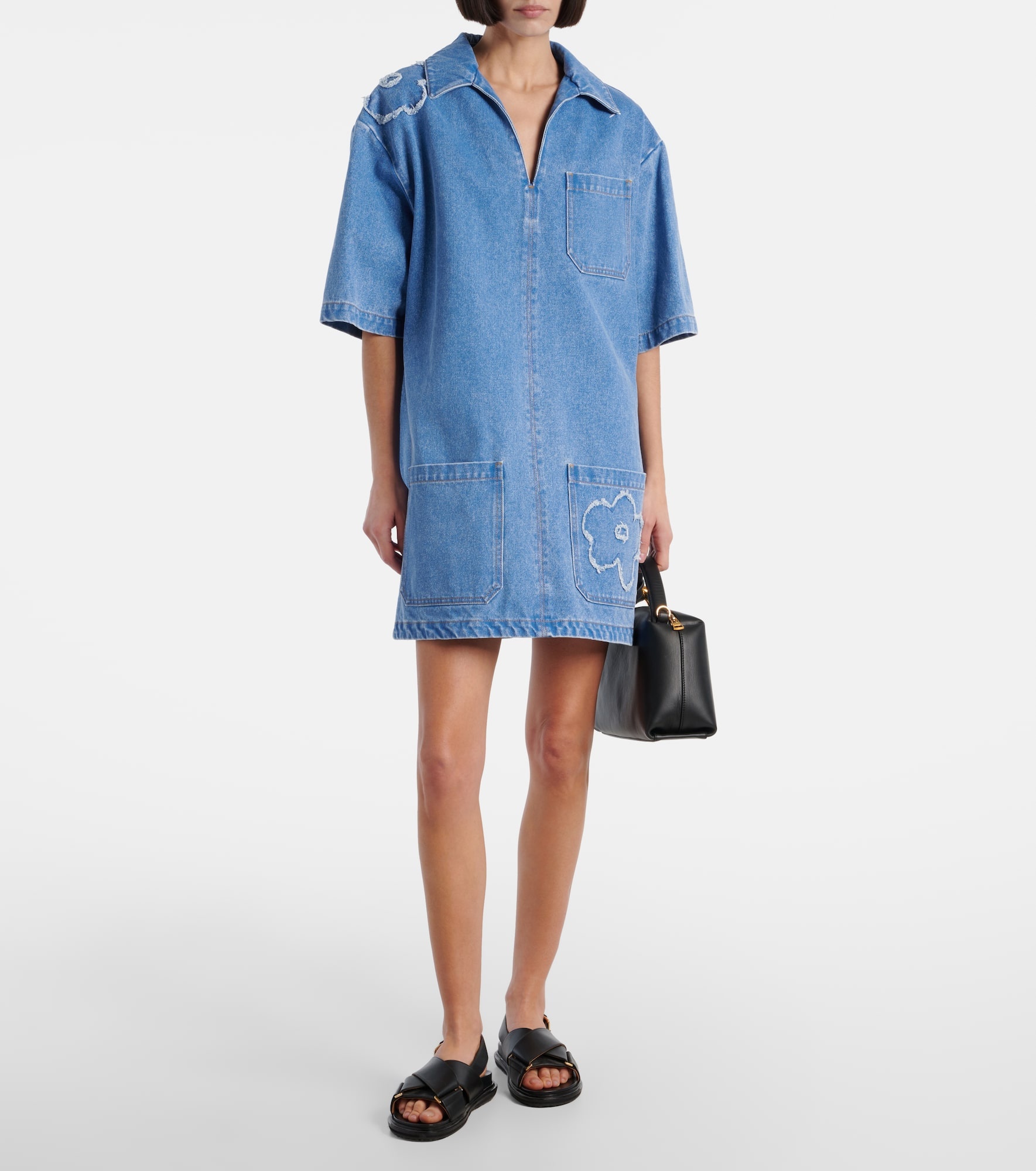 Patch-appliqué denim minidress - 2