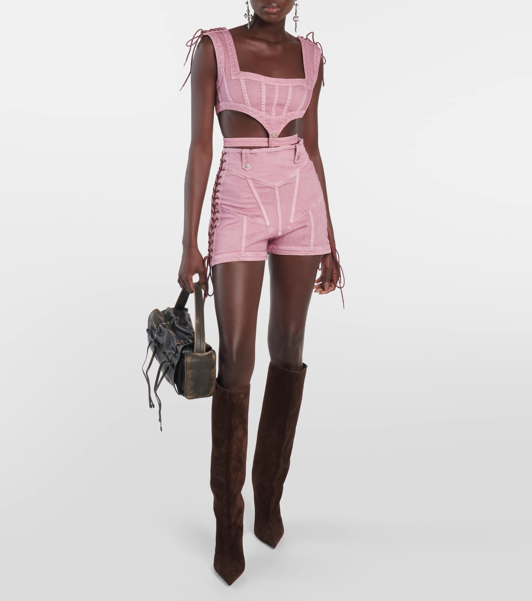 x KNWLS cutout denim corset top - 2