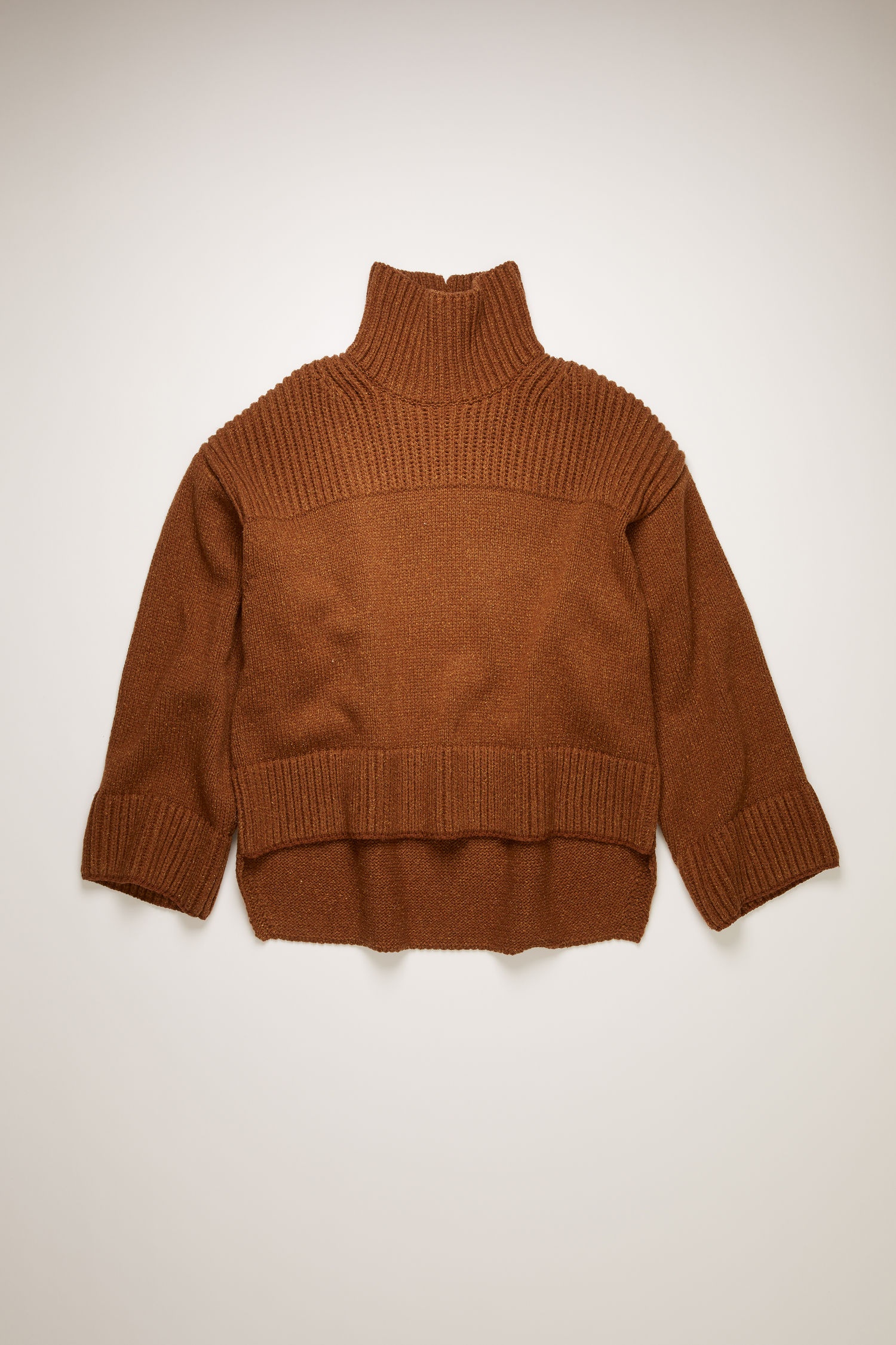 High-neck ribbed sweater almond brown - 1