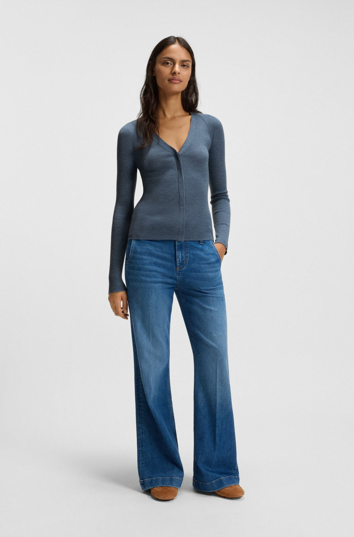 CONCEALED-CLOSURE CARDIGAN IN SUPER-FINE MERINO WOOL - 3