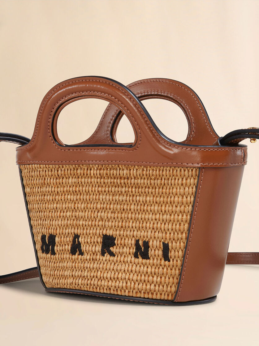 TROPICALIA MICRO BAG IN BROWN LEATHER AND RAFFIA - 5