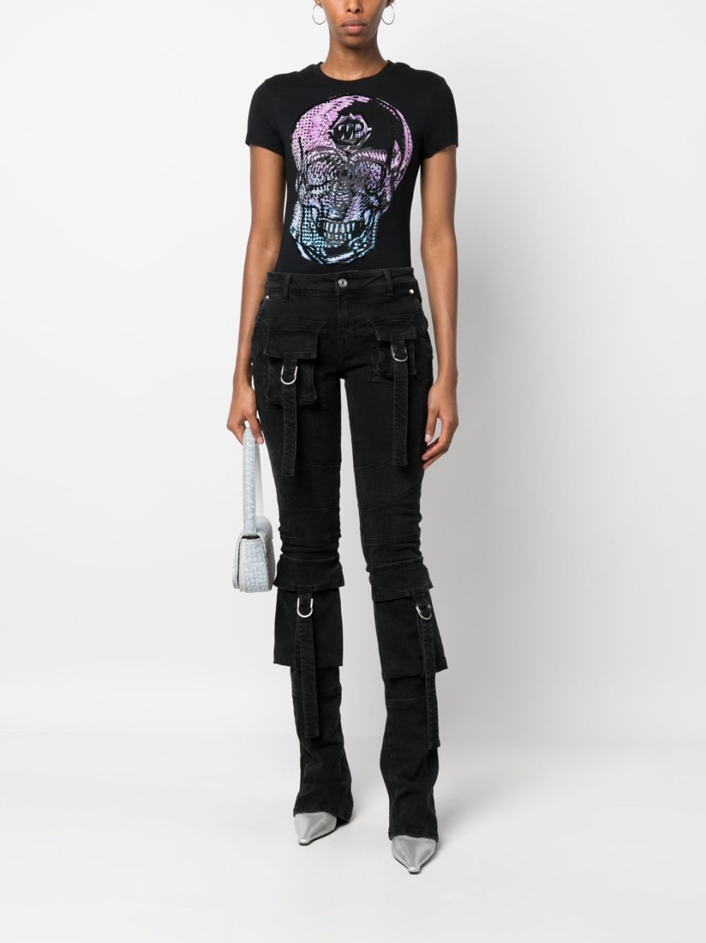 crystal-embellished skull T-shirt - 2