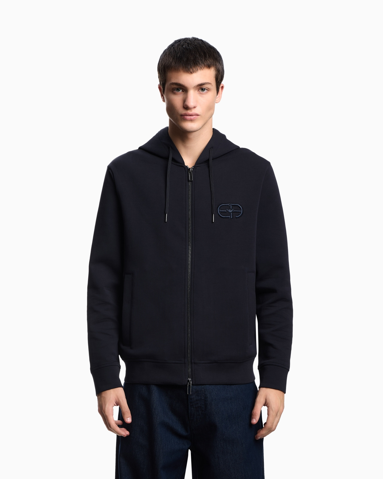Double-jersey zip-up hooded sweatshirt with embossed, embroidered EA logo - 4