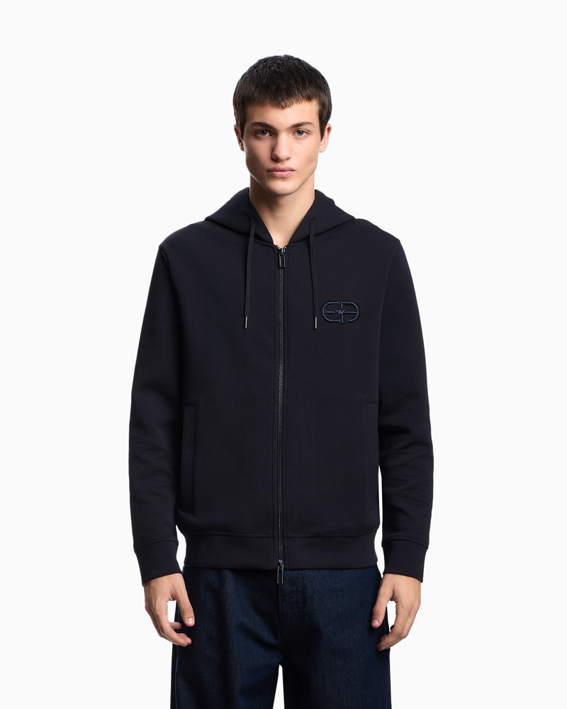 EMPORIO ARMANI Double-jersey zip-up hooded sweatshirt with embossed, embroidered EA logo outlook