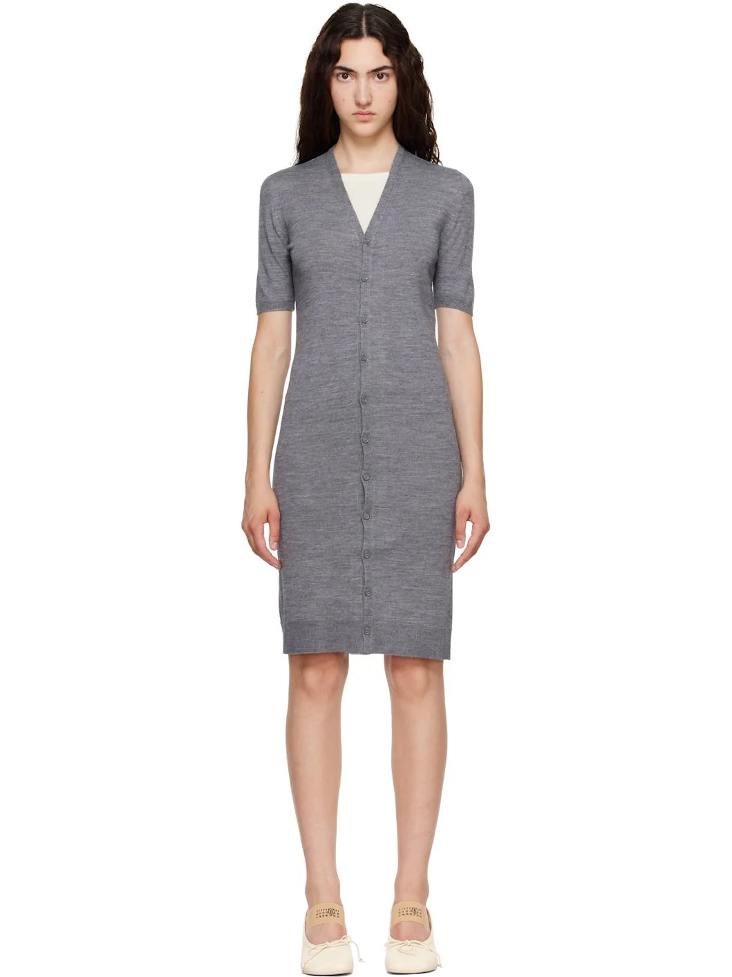 Gray & Off-White Trompe L'Oeil Cardigan Midi Dress - 1
