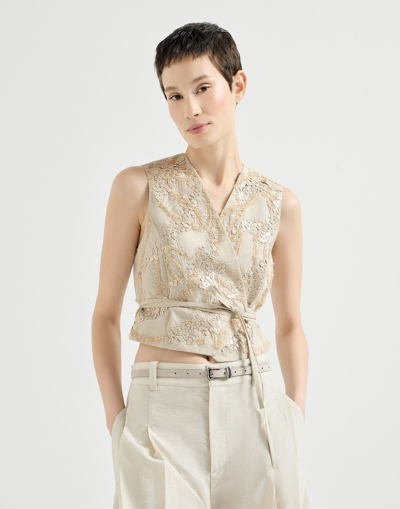 Techno cotton poplin vest with dazzling seabed embroidery 2