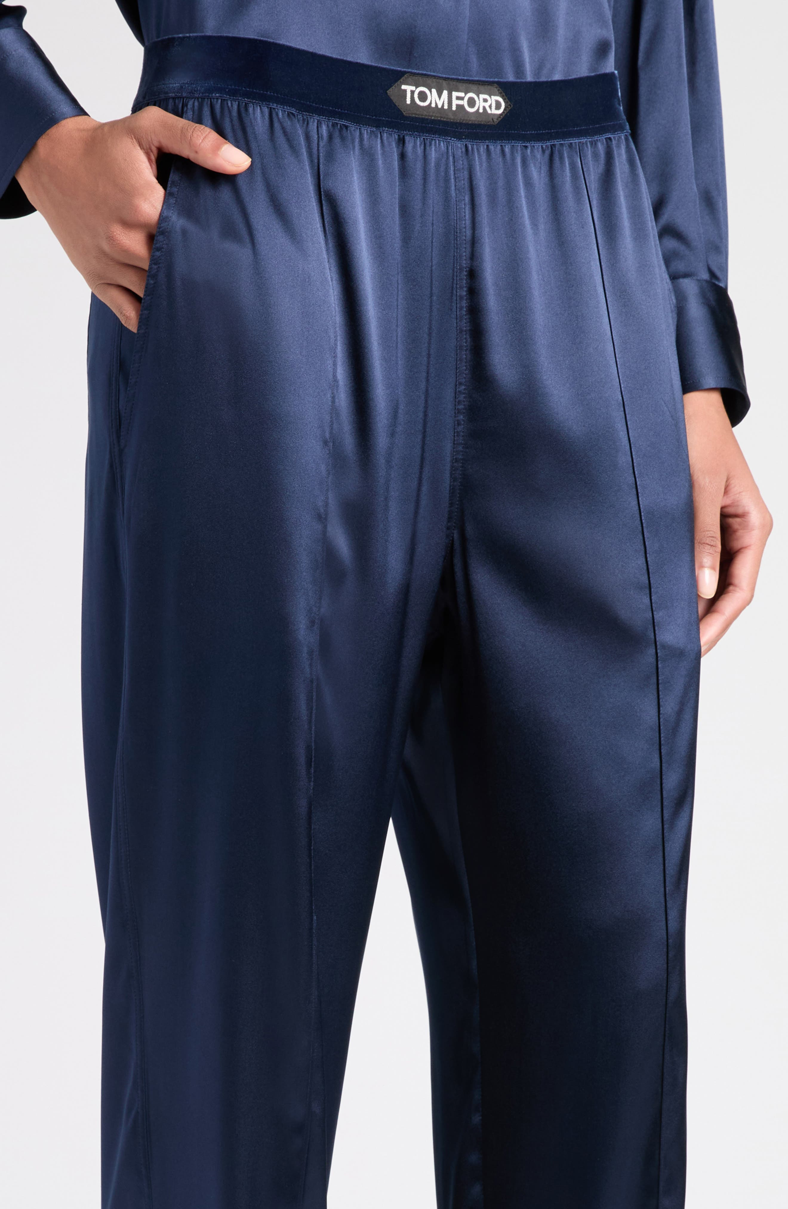 TOM FORD Stretch Silk Satin Pajama Pants in Hb840 Dark Navy at Nordstrom - 5