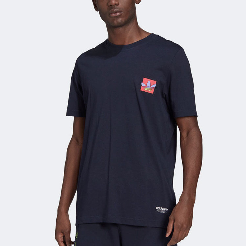 adidas Men's adidas originals Solid Color Logo Round Neck Short Sleeve Legendary Blue T-Shirt HC7161 outlook