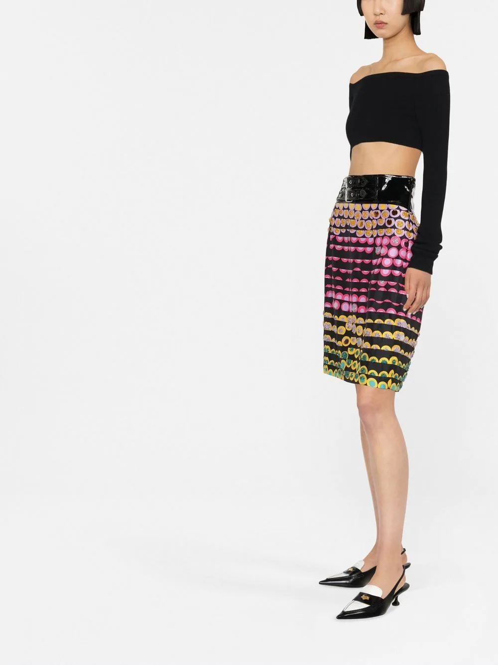 polka dot-print belted pencil skirt - 3