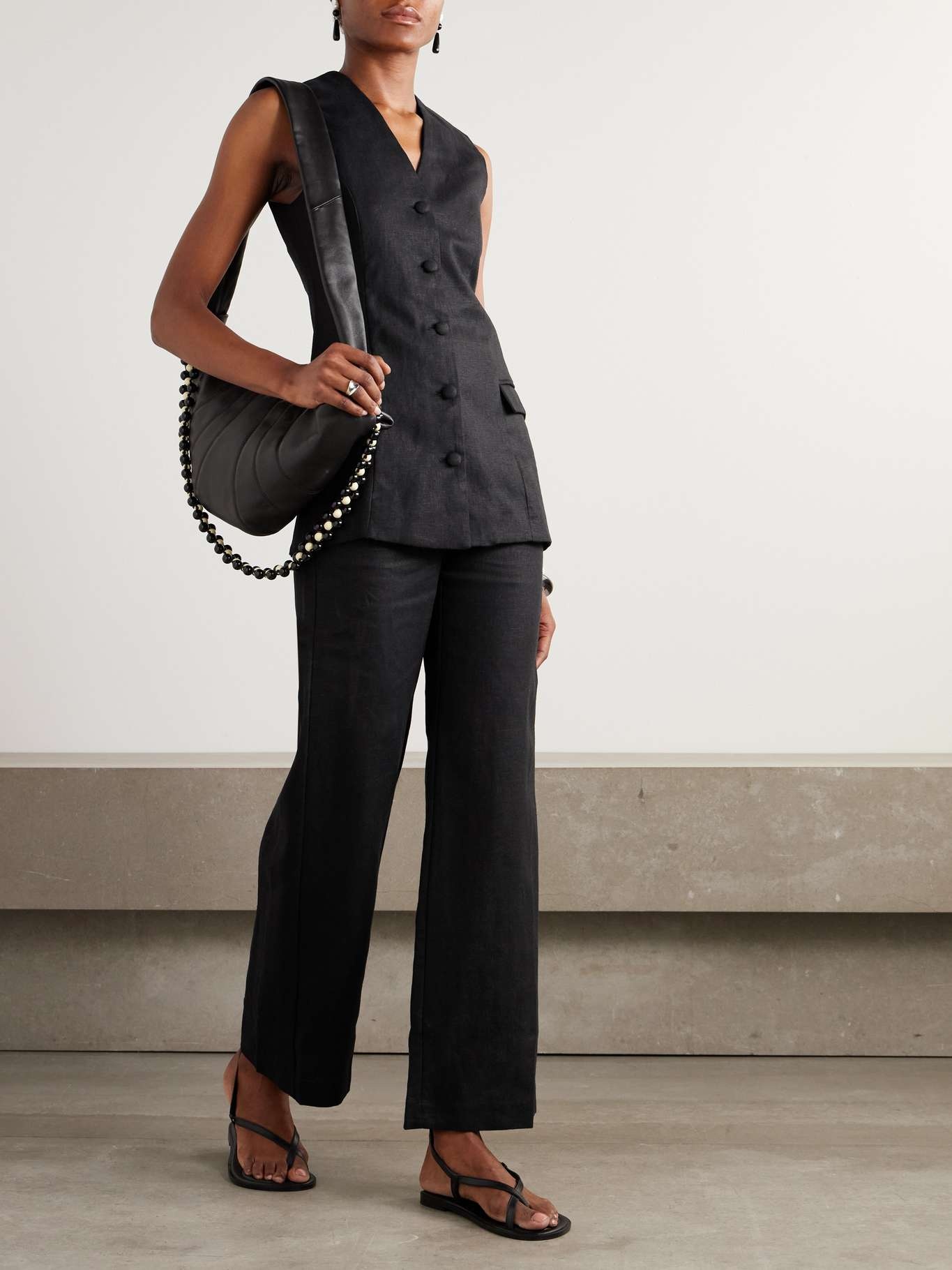 Lya linen wide-leg pants Black - 2