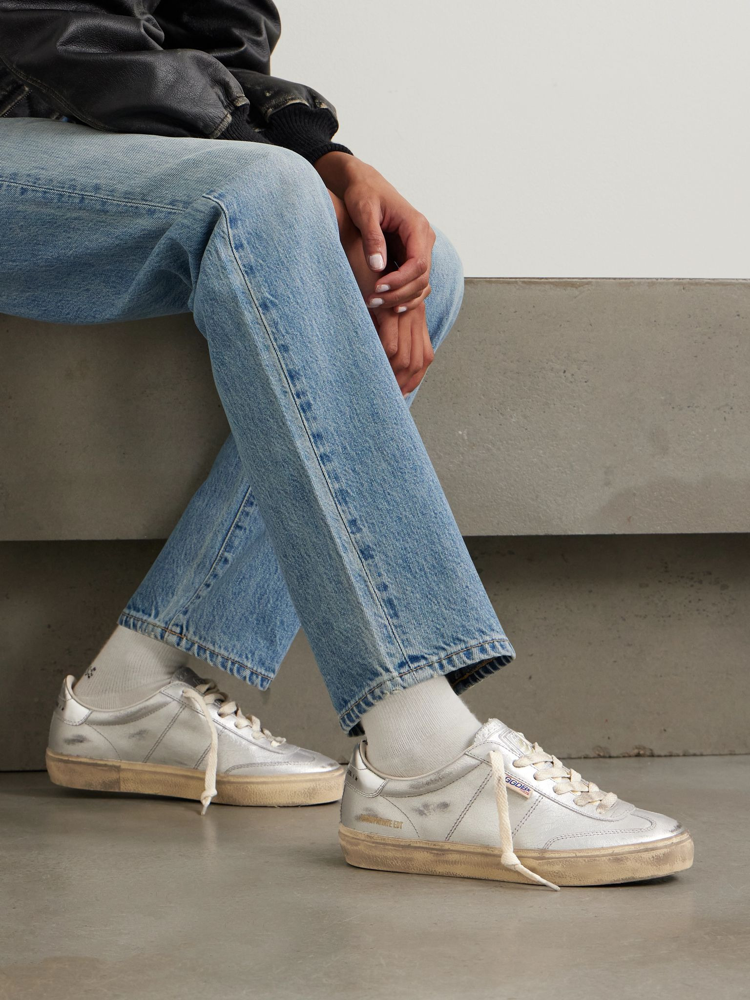 Soul-Star distressed metallic leather sneakers Gray - 2