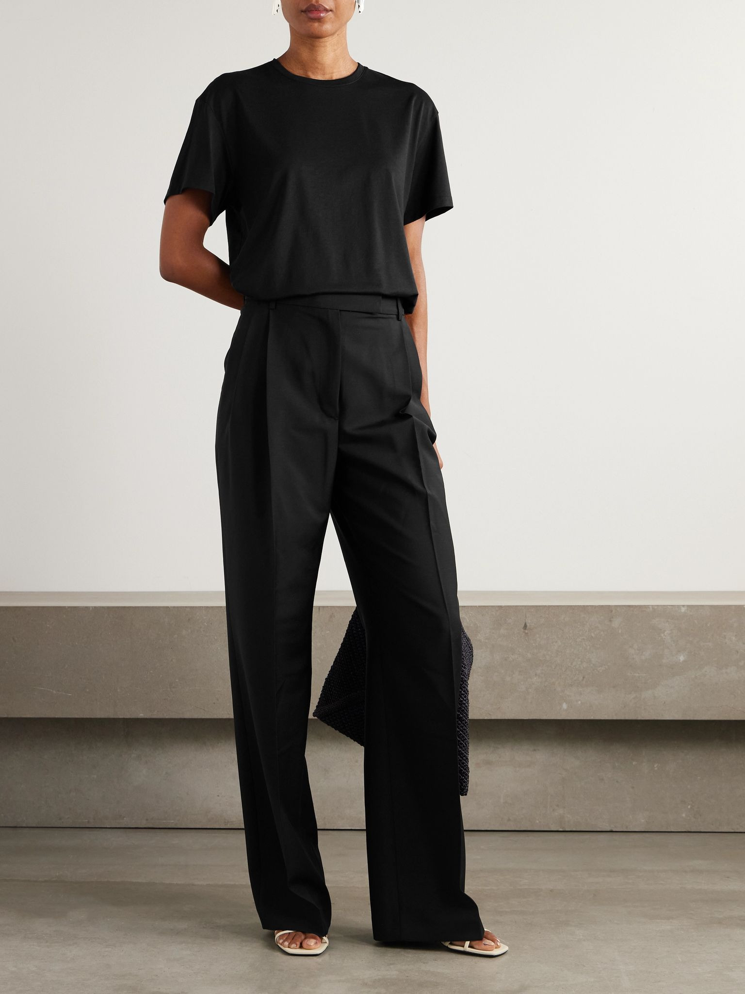 Pleated grain de poudre wool and mohair-blend wide-leg pants Black - 2