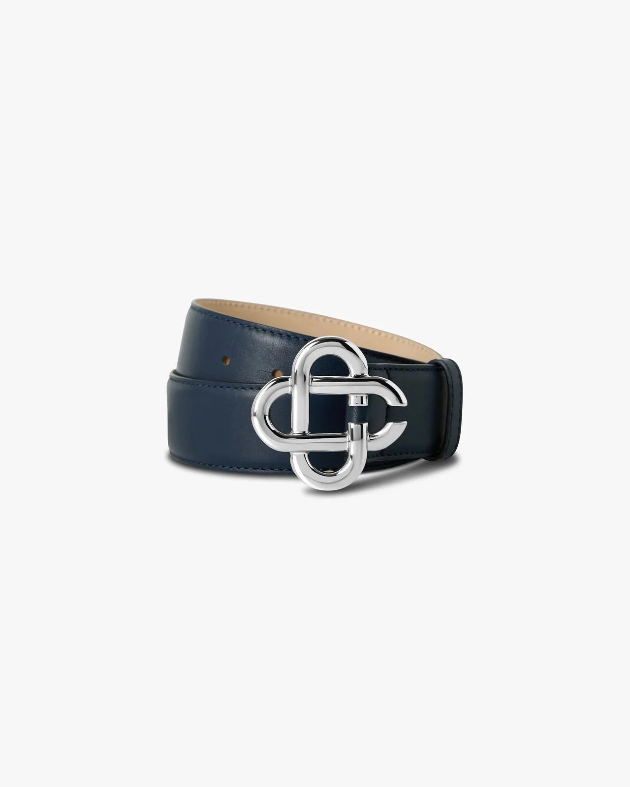Men's Navy & Silver Classic Leather CC Logo Belt | Casablanca Paris - 1