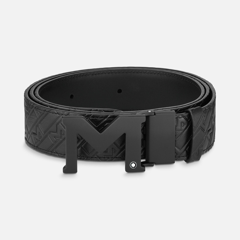 M buckle embossed black/plain black 35 mm reversible leather belt 1