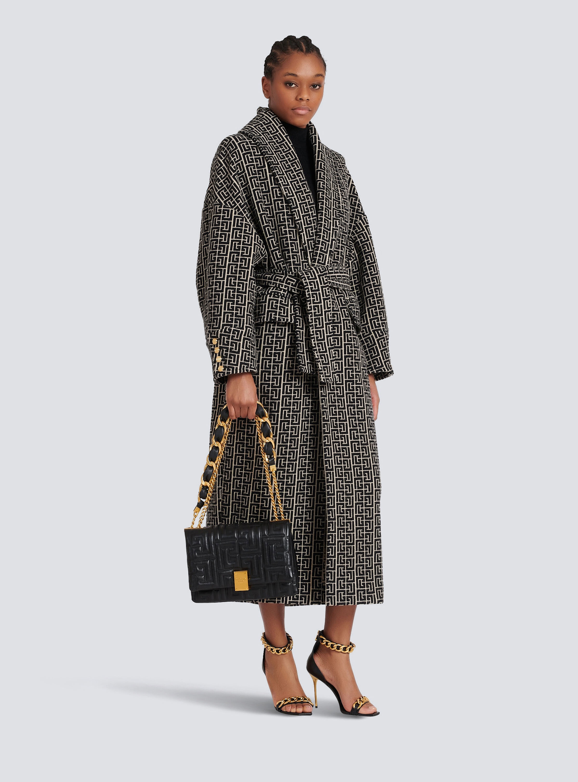 Balmain print monogram wool coat - 2