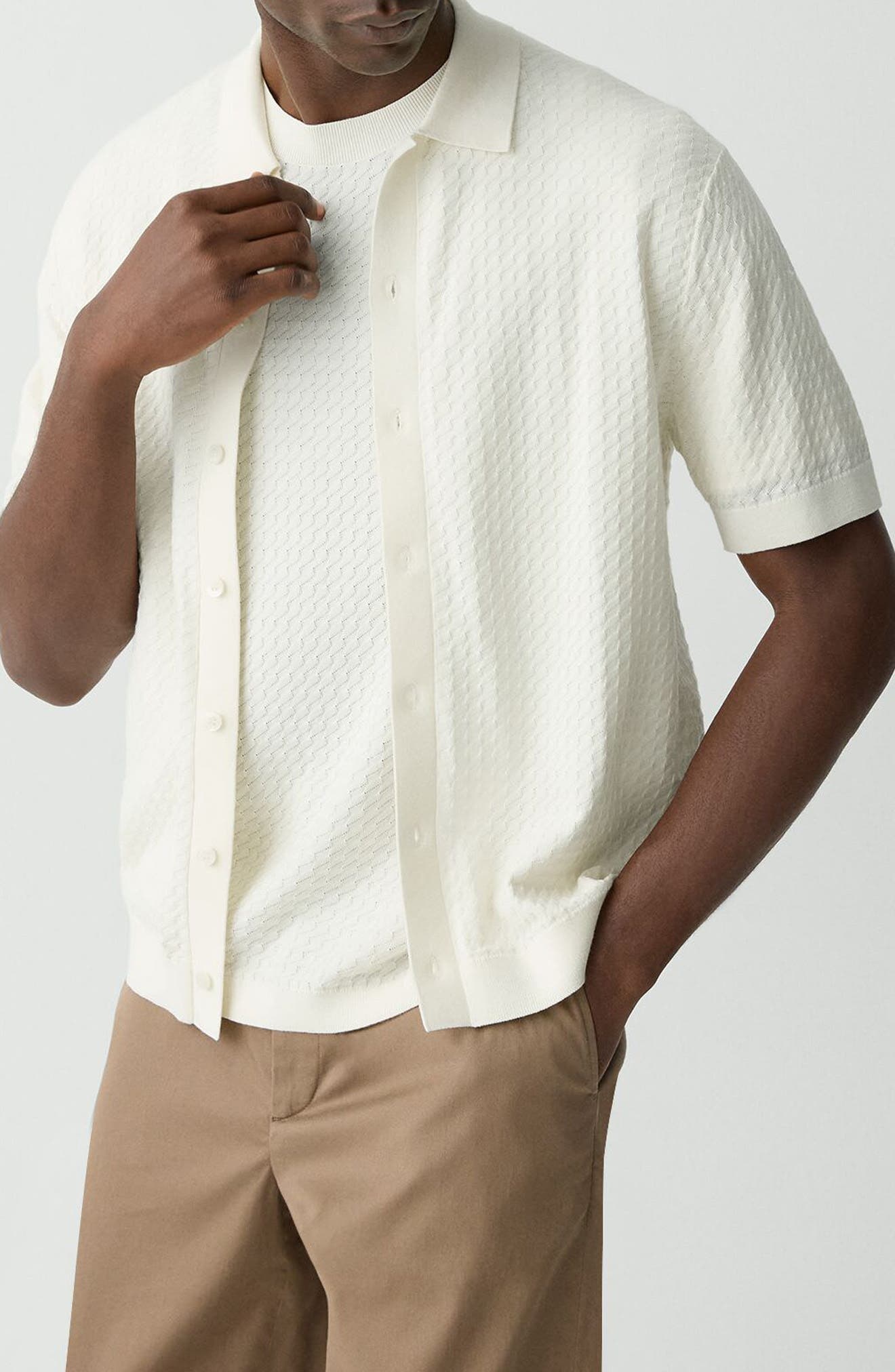 Theory Cairn Short Sleeve Organic Cotton Button-Up Shirt in Eggshell at Nordstrom - 1